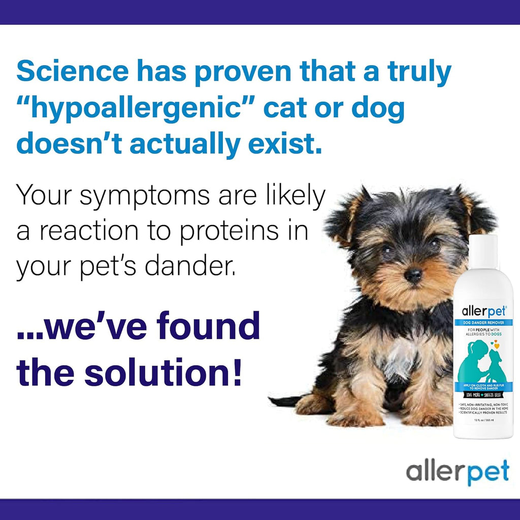 Allerpet Multi-Pet Dander Remover with FREE Application Mitt & Sprayer - Best Pet Dander Remover for Allergens - For Dog/Cat Dry Skin Treatment - Made in USA - (12oz)