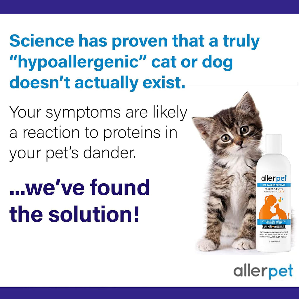 Allerpet Aloe Vera Free Cat Dander Remover - Pet Dander Allergy Relief, Natural & Safe Allergy Relief for Cats and Humans, Soothing Chamomile & Rosemary, Made in USA (12 oz)